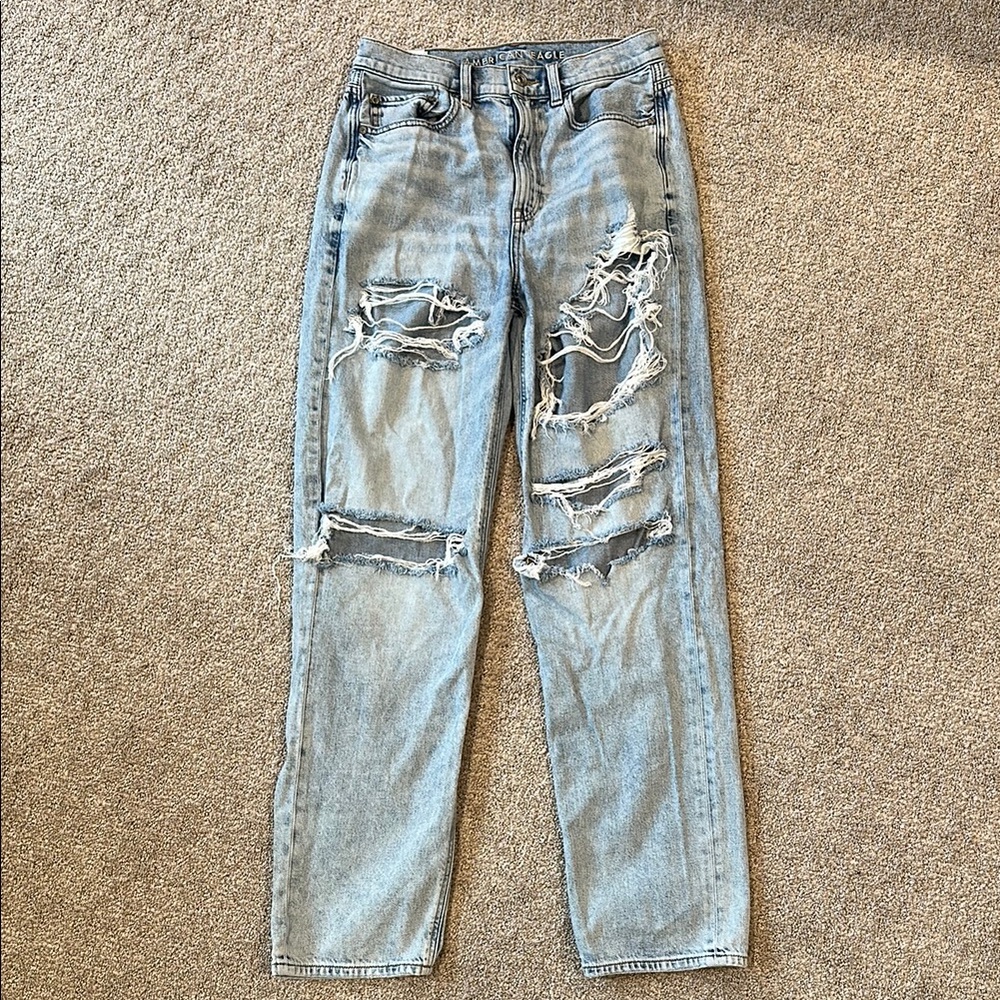 American Eagle Outfitters Blue Flare Wide Leg Distressed Jeans
